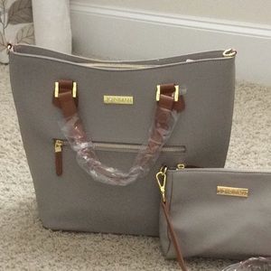 Joy & Iman Taupe Leather tote w/small crossbody
